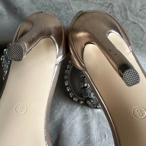 Liliana Rose Gold Open Toe Stiletto Heels with Rhinestone Ankle Strap - Picture 6 of 9